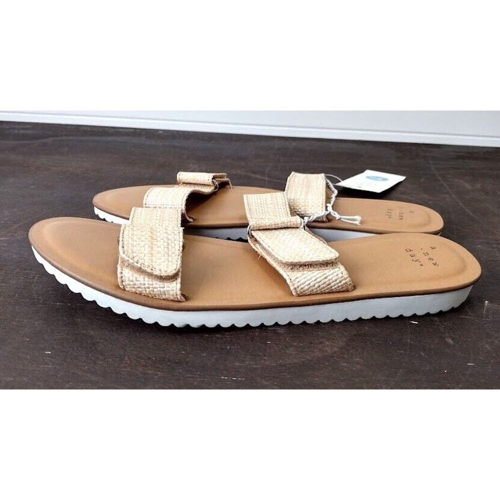 A New Day Womens Tan Double Strap Slide Sandals Comfort Size 7.5